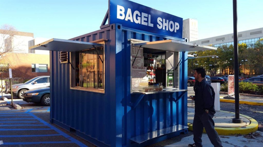 shipping container pop up bagel shop