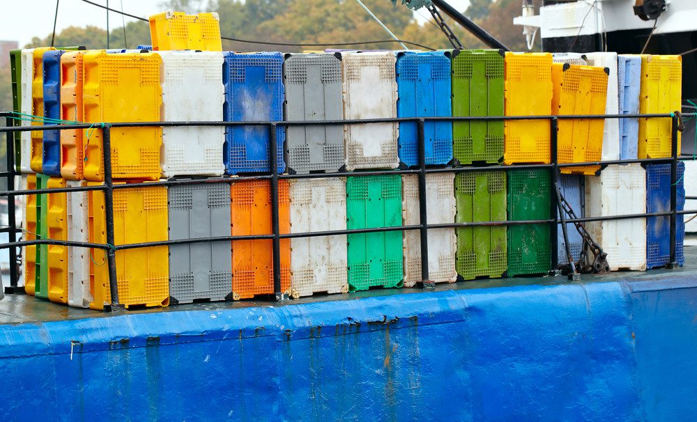 Containers on the cargo ship.